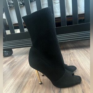 Black Knit Sock Peep-Toe Stiletto Booties